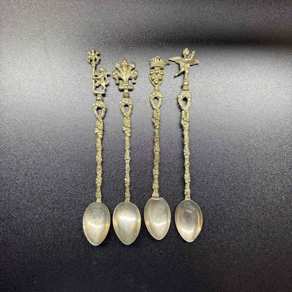 Vintage Italian Demitasse Spoons Ornate Handles set of 4 Cherub top and crowns